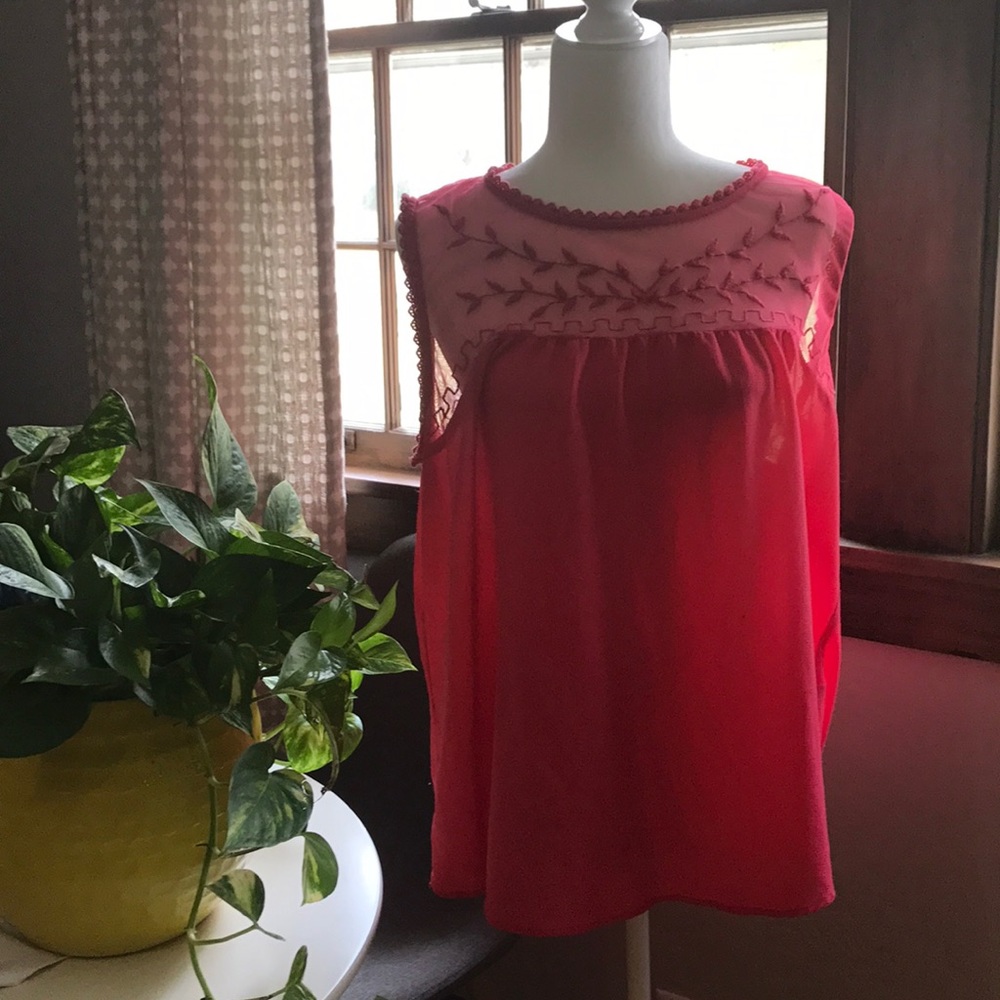 Beautiful pink perch 2XL top with lace neckline